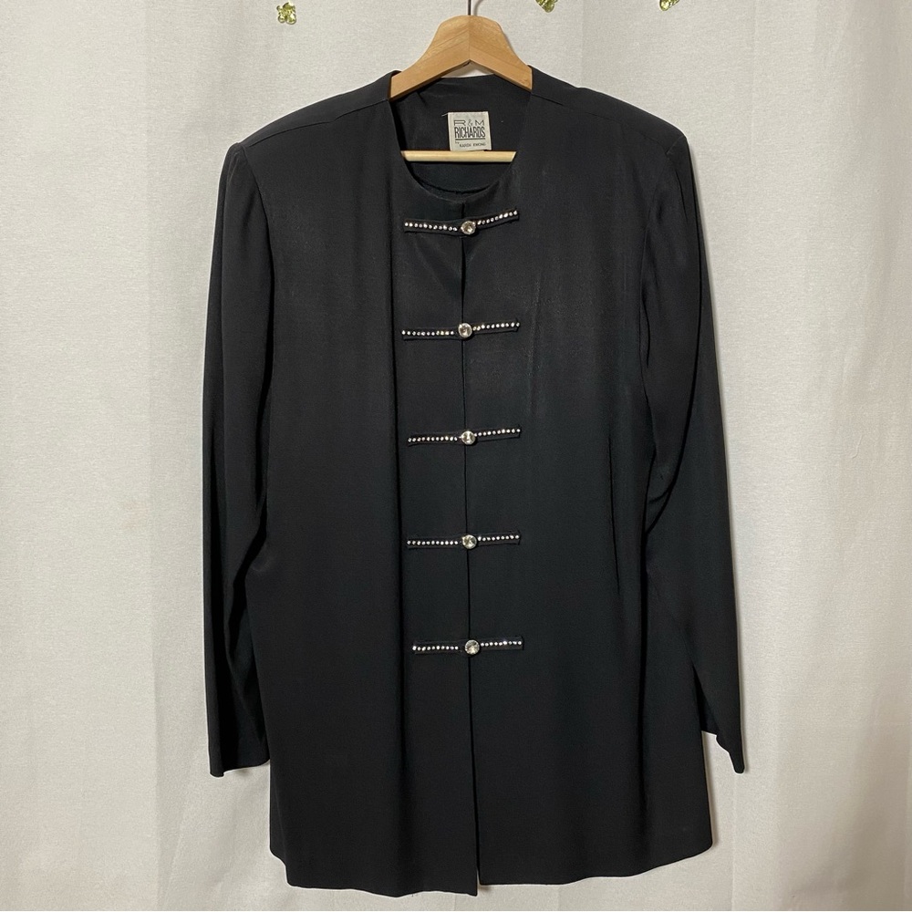 VTG Richards By Karen Kwong Embellished Black Jacket Blazer Sz 14 Grandma Core